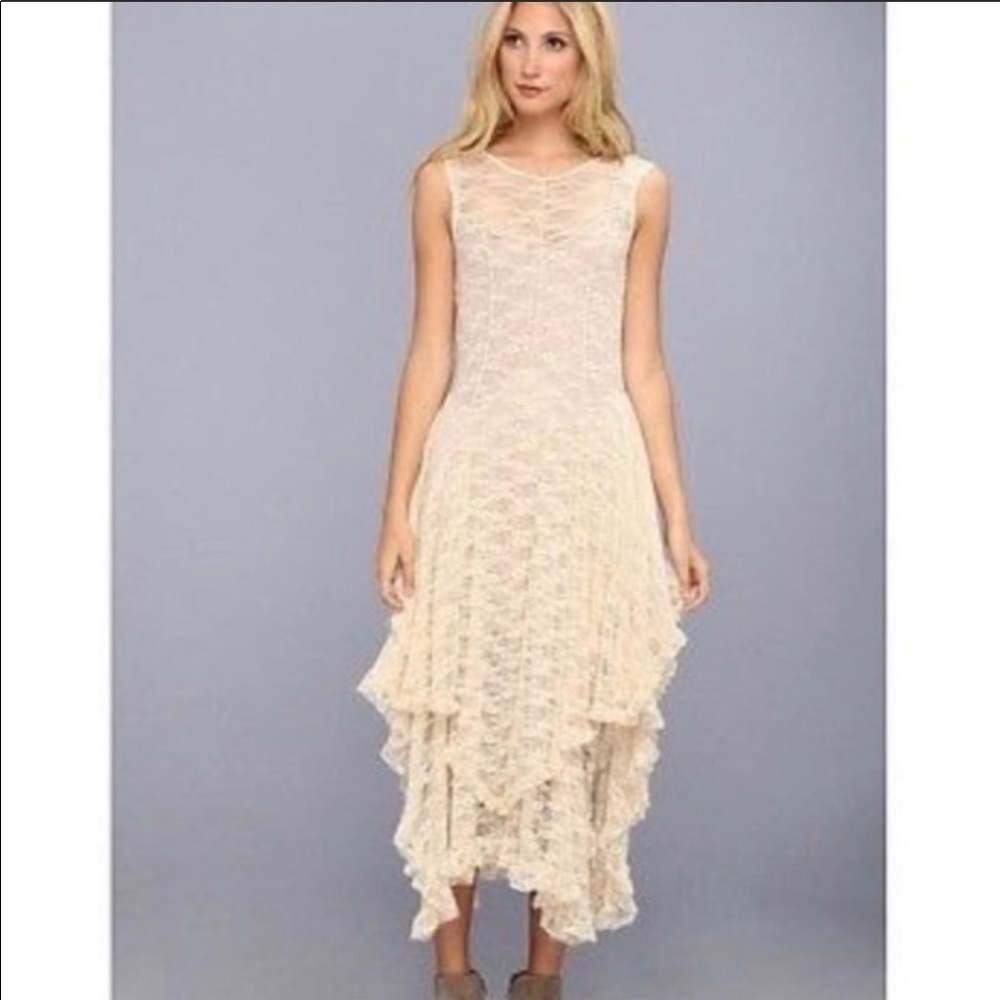 Free People Cream Asymmetrical Ruffled Sundress